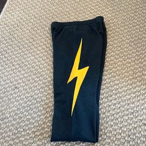 Lightning, bolt, dark, gray/navy, sweatpants, aviator nation